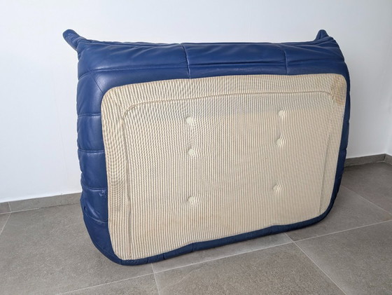 Image 1 of Michel Ducaroy Togo Loveseat in blauw leer voor Ligne Roset, Frankrijk, jaren 80