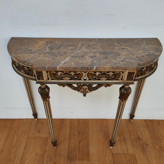 Image 1 of Vintage wall console, side table, console table with marble top. Italian