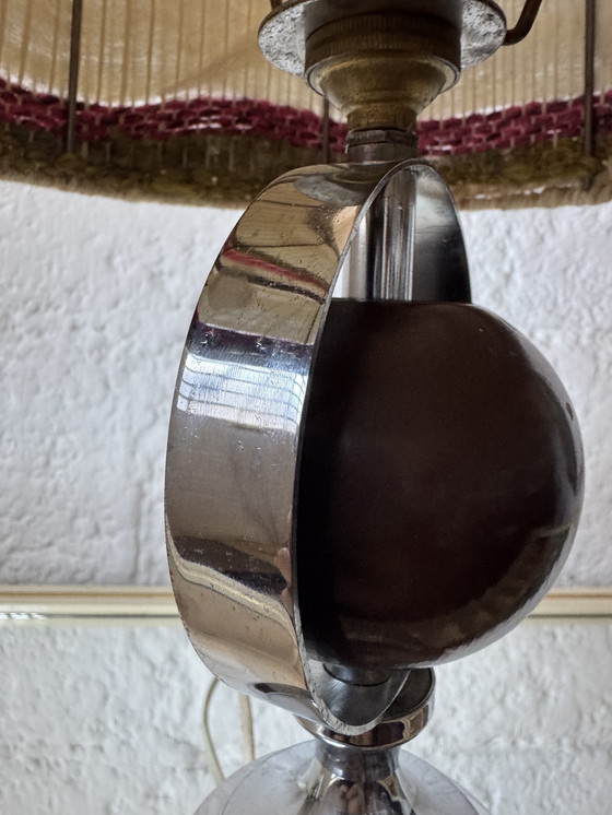 Image 1 of Lamp van chroom, hout en wol uit de jaren 70