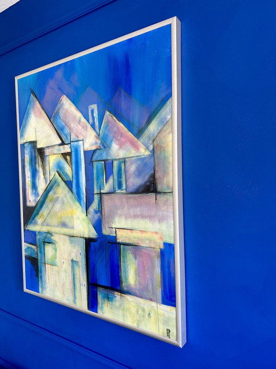 Image 1 of Dipinto di Anke Peddemors, "Case blu elettrico"