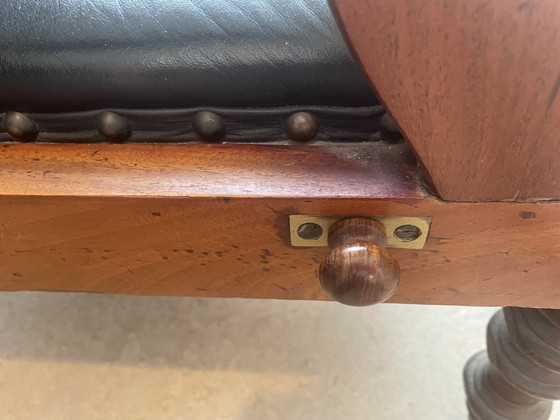 Antiker englischer Ledersessel mit verstellbarer Rückenlehne. – Verstellbarer relaxsessel, Wood, Leather (photo 4 of 6)