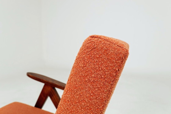 Image 1 of Vintage armchair and footrest set terracotta orange bouclé  