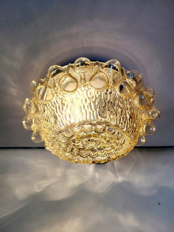 Image 1 of Lampada da parete o da soffitto in vetro vintage, con rilievo a bolle, stile spaziale, anni '70