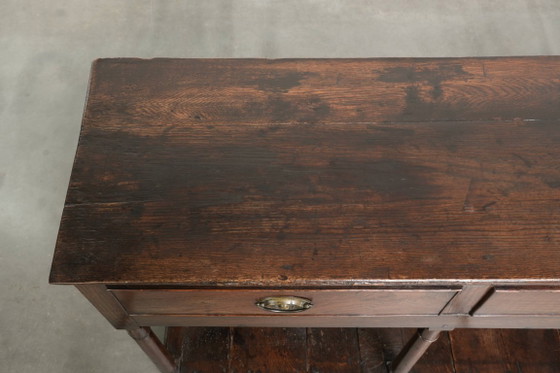 Very beautiful 18th-century English double-based dresser made of oak with beautiful colors and a timeless (photo 7 of 15)