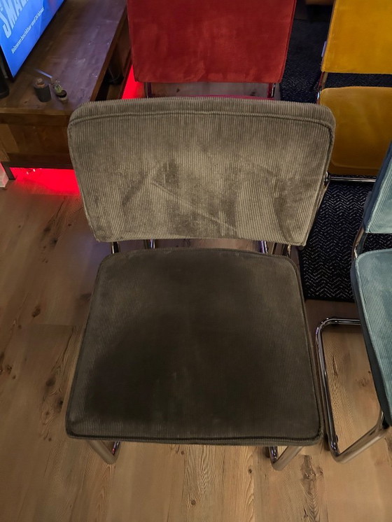 Image 1 of 6 sedie in tessuto a coste con struttura tubolare cromata