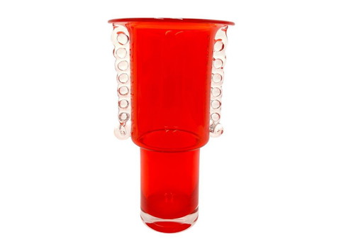 Vase rouge en verre vintage, Verrerie de Tarnów, Pologne, années 1970