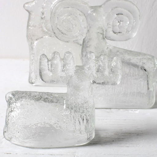 Set di 3 statuette vintage di animali in vetro pressato: Pavel Panek, Capanna di Rudolfova, anni '70