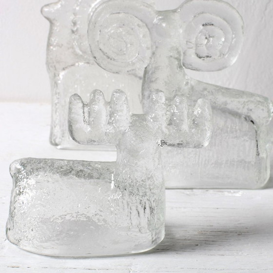 Image 1 of Set di 3 statuette vintage di animali in vetro pressato: Pavel Panek, Capanna di Rudolfova, anni '70