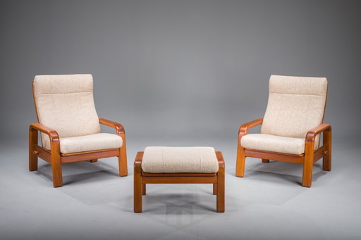 Mid-Century Modern Danish Chairs and Ottoman in Teak from HS Design, 1960s, Set of 3