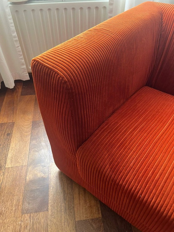 Image 1 of Fauteuil rétro orange, velours côtelé