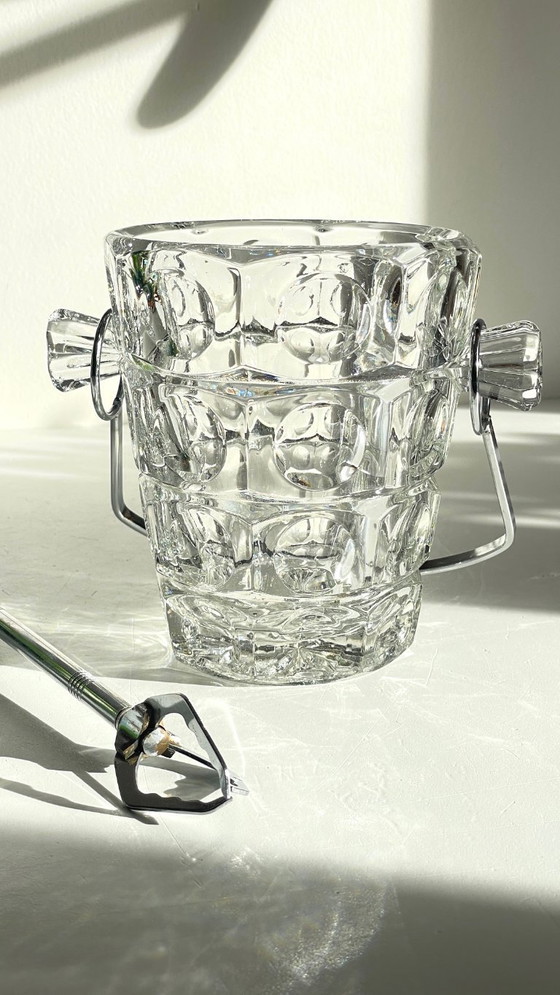 Image 1 of SEAU à Glace Cristal Ciselé et PINCE Vintage