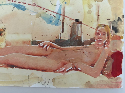 Peter Klashorst (unique piece) Lying Nude 2016 (signed)