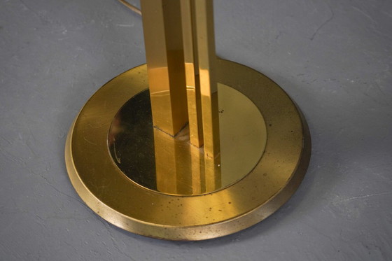 Image 1 of Vintage Floor Brass Lamp with Fabric Lampshade, Italy 1970’s