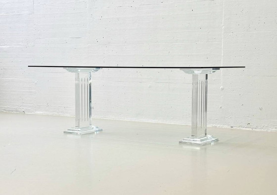 Image 1 of Glass table with acrylic glass column legs by FABIANART from Rome, Italy, 1980s