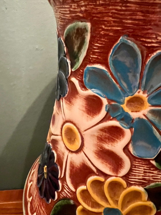 Huge 70s BAY Floor Vase / Umbrella Stand with Beautiful Floral Decor. Model Number 98 - 50. – Ceramic (photo 3 of 6)