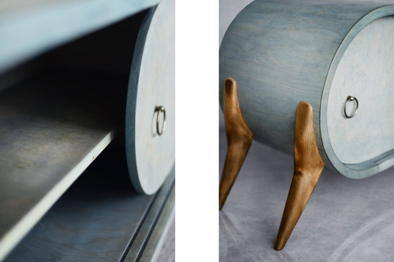 Image 1 of Vintage Mid-Century Modern Italian Turquoise Streamline Sideboard in Birch, 1960s