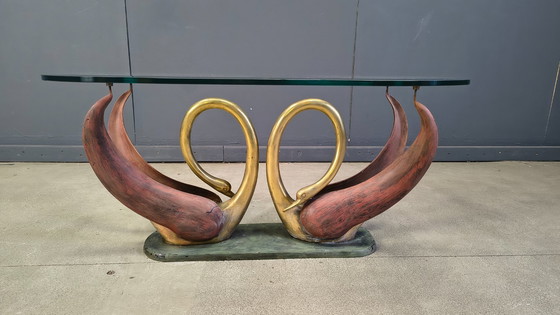 Image 1 of Vintage brass swan coffee table, 1980s 