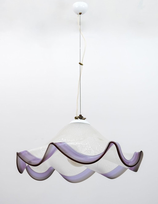 Lampada a sospensione in vetro di Murano con foglia d'argento, stile moderno di metà secolo, anni '70