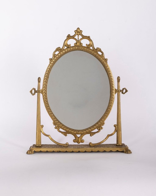 Miroir de table vintage italien en laiton décoré, années 1960 – spiegels, Brass