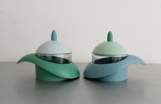 Image 1 of Coppia di parmigiane/zuccheriere di Pino Spagnolo, design space age/pop-art, anni '70, Biesse Italia