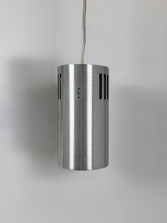 Image 1 of Set of 3 vintage brushed metal pendant lights, France, 1970
