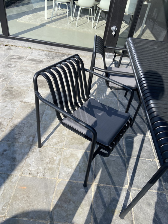 Image 1 of Hay Palissade Black Set table 168 , 2 dining armchairs with cushion and 1 bench