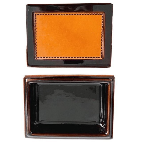 Image 1 of Vintage mid-century SC3 Italy jewelry box nubuck ceramic leather 1970s