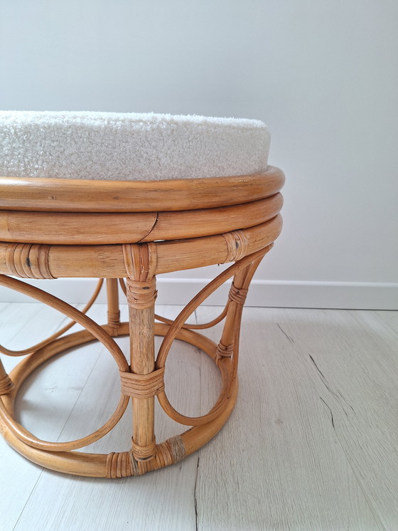 Image 1 of Rattan And Bouclette Fabric Pouf