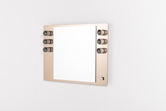 Image 1 of Miroir de coiffeuse italien moderne du milieu du siècle avec appliques murales de Veca, années 1960