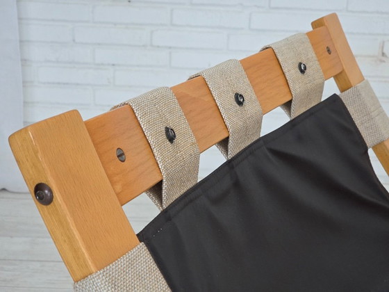 Image 1 of Sillón de diseño noruego, años 70, modelo "Kengu", cuero, madera curvada.