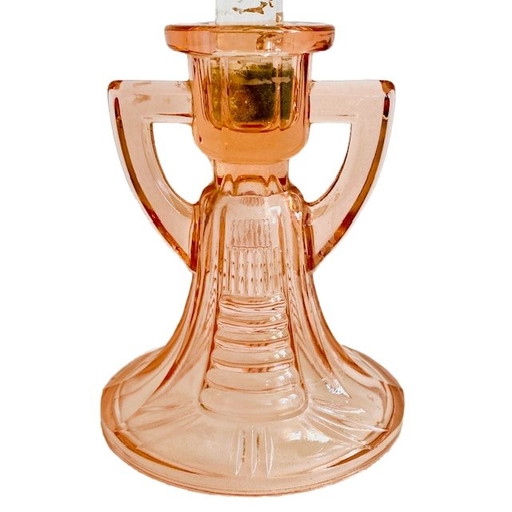 vintage artdeco Val Saint Lambert Luxval roze kandelaar 1930's