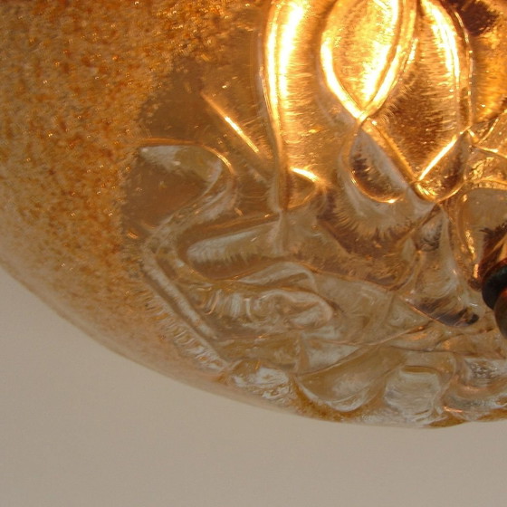 Image 1 of Plafonnier Mavros « Bella » | Design grec | Verre ambré à poudre d'or | Années 1970