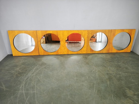 Specchio quadrato vintage ceco in impiallacciatura di rovere con vetro circolare, anni '70 – Legno (photo 9 of 10)