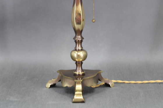 Image 1 of 1940s Restored Brass Table Lamp with Glass Shade