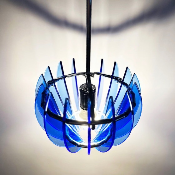 Image 1 of Vintage blue Murano pendant lamp by Veca