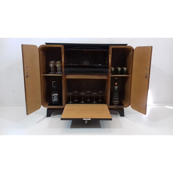 Image 1 of Vintage wooden glass bar storage by Jindřich Halabala, Czechoslovakia