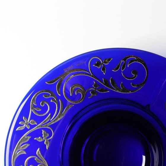 Image 1 of Mid-cetury Rare Cobalt Blue Crystal and Silver Bowl / Fani Argento / Florence / Italy / 1930s
