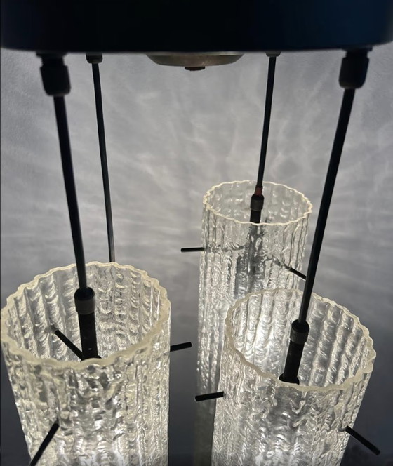 Image 1 of Lampada a sospensione vintage in vetro italiano con cilindri