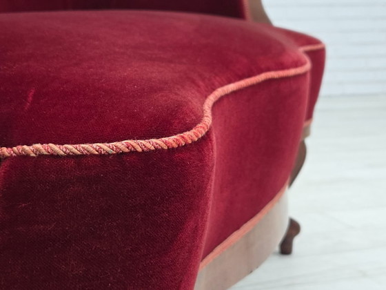 Image 1 of 1920-30s, Danish 2-seater sofa, furniture velour, ash wood, reupholstered.