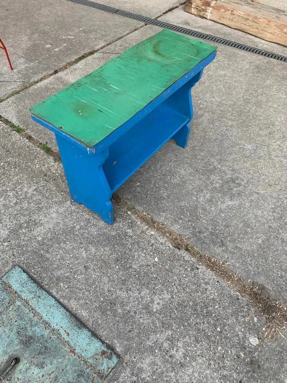 Vintage Blue Painted Wooden Bench – Benches, Plastic, Mid Century Modern (photo 5 of 7)