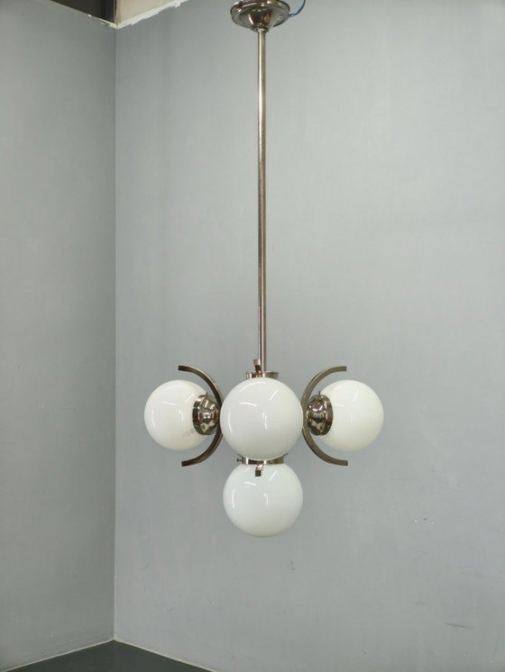 Image 1 of Lampadario Art Déco in nichel e vetro, anni '30