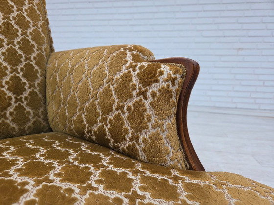 Image 1 of 1950s, Danish 3-seater sofa, furniture velour, carved ash wood.