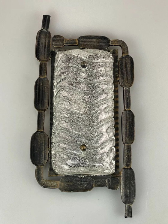 Image 1 of 60s 70s Brutalist Applique murale fer & verre Wall Lamp 60s 70s