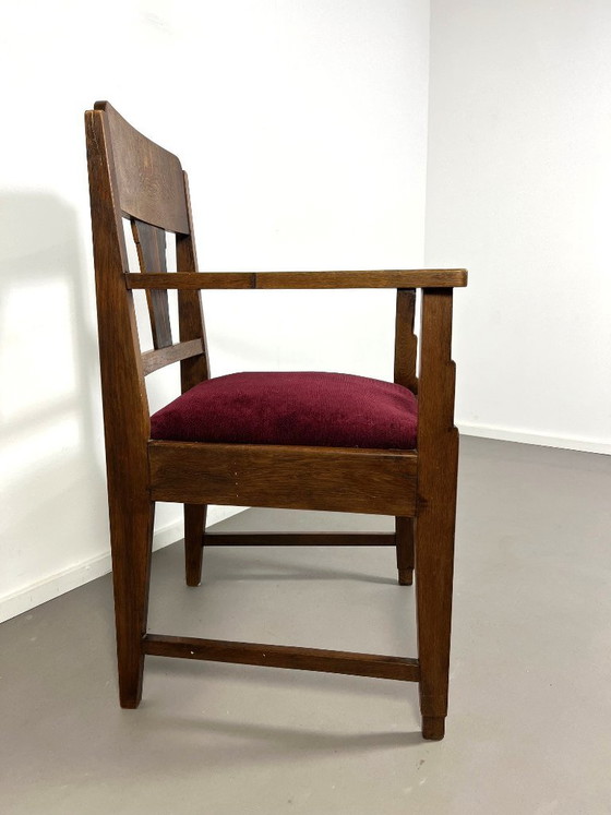 Image 1 of Dutch Art Deco Amsterdam School oak armchair, 1930s