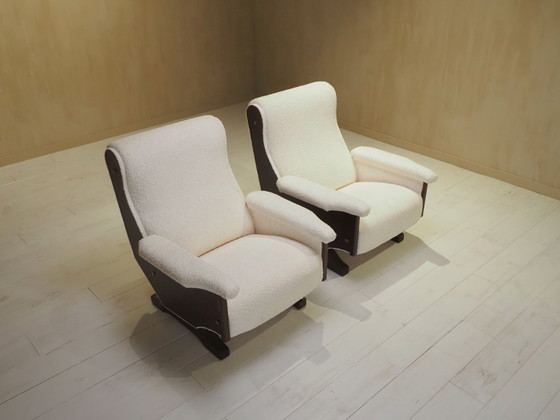 Image 1 of Pair of Italian 1960's modern walnut & boucle armchairs