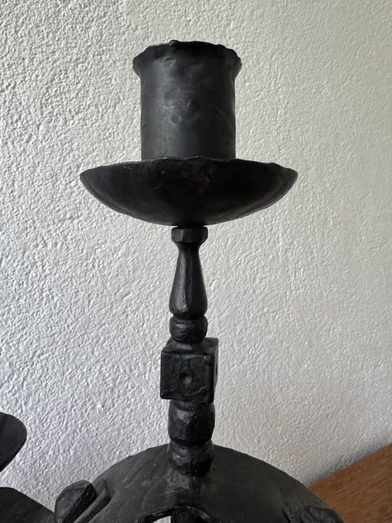 Image 1 of 60's Brutalistische smeedijzeren kandelaar