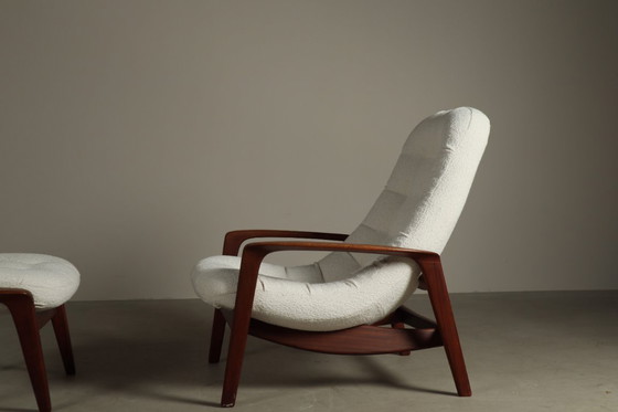 Image 1 of Chaise "Scoop" en teck avec ottoman par R.Huber & Co, 1960's