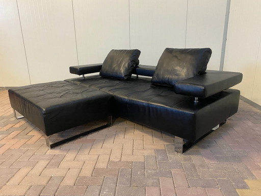 Montel Canapé 3 places en cuir véritable avec pouf