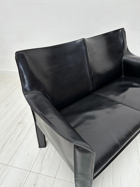 Image 1 of 1980S VINTAGE ITALIAN DESIGNER ‘CAB 414’ 2-SEATER LEATHER SOFA BY MARIO BELLINI FOR CASSINA IN BLACK LEATHER