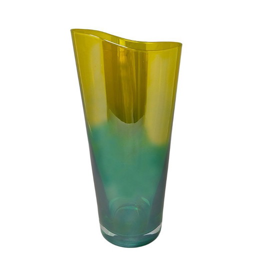 Vase de luxe vert et jaune en verre de Murano fabriqué à la main dans les années 1970 par Ca dei Vetrai. Fabriqué en Italie
